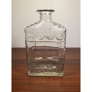 8" VINTAGE 1950 I W HARPER BOURBON | HEAVY GLASS DECANTER BOTTLE | ORIGINAL